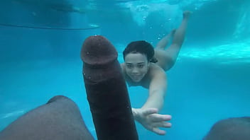 Amateur teen gets crushed by huge black cock underwater in webcam video